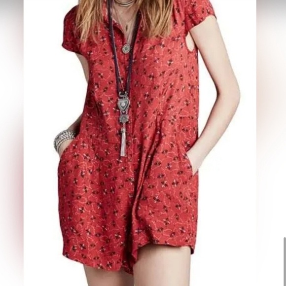Free People Floral Romper S Red - Picture 10 of 10